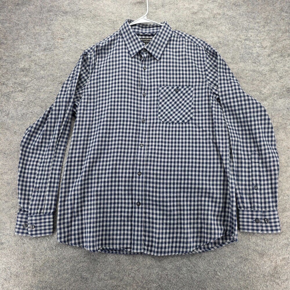 Banana Republic Shirt Mens Large Button Up Long Sleeve Blue Gray Check